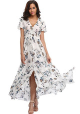 2018 Long Summer Floral Maxi Dress Women Flower Print Casual Split Beach Dress Ladies Elegant Cotton Vintage Boho Party Dresses