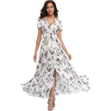 2018 Long Summer Floral Maxi Dress Women Flower Print Casual Split Beach Dress Ladies Elegant Cotton Vintage Boho Party Dresses
