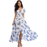 2018 Long Summer Floral Maxi Dress Women Flower Print Casual Split Beach Dress Ladies Elegant Cotton Vintage Boho Party Dresses