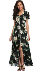 2018 Long Summer Floral Maxi Dress Women Flower Print Casual Split Beach Dress Ladies Elegant Cotton Vintage Boho Party Dresses