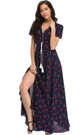 2018 Long Summer Floral Maxi Dress Women Flower Print Casual Split Beach Dress Ladies Elegant Cotton Vintage Boho Party Dresses