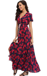 2018 Long Summer Floral Maxi Dress Women Flower Print Casual Split Beach Dress Ladies Elegant Cotton Vintage Boho Party Dresses