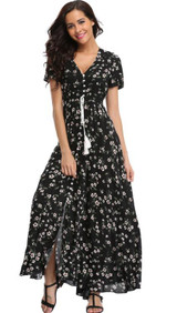 2018 Long Summer Floral Maxi Dress Women Flower Print Casual Split Beach Dress Ladies Elegant Cotton Vintage Boho Party Dresses