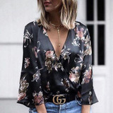 2018 Long Sleeve Women's Shirts V Neck Floral Printed Casual Blouse Tops Flower Fitness Women Top Winter Women Clothing