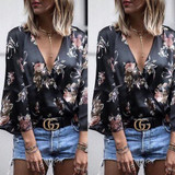 2018 Long Sleeve Women's Shirts V Neck Floral Printed Casual Blouse Tops Flower Fitness Women Top Winter Women Clothing