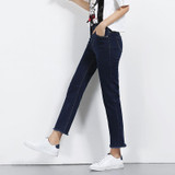 2018 LEIJIJEANS Summer 4 Colors Avaliable Jeans With High Waist Mid Elastic Straight Ankle Length Pants Tassel Fringe Jeans 5622