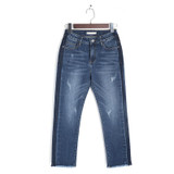 2018 LEIJIJEANS Spring Plus Size Side Fashion Shawdow Ripped Bleached Tassel Mid Waist Ankle Length Loose Straight Women Jeans