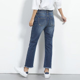 2018 LEIJIJEANS Spring Plus Size Side Fashion Shawdow Ripped Bleached Tassel Mid Waist Ankle Length Loose Straight Women Jeans
