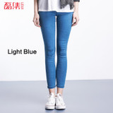 2018 LEIJIJEANS Spring And Summer Plus Size Solid 3 Color Mid Elastic Waist Ankle Length Women Skinny Pencil Stretch Well Jeans