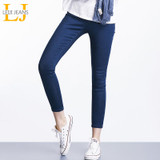 2018 LEIJIJEANS Spring And Summer Plus Size Solid 3 Color Mid Elastic Waist Ankle Length Women Skinny Pencil Stretch Well Jeans