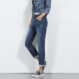 2018 LEIJIJEANS New Arrival Boyfriend Jeans Women Plus Size Bleached Design Printed Jeans Mid Waist Low Elastic Straight Jeans