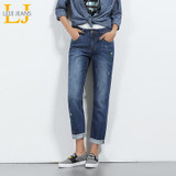 2018 LEIJIJEANS New Arrival Boyfriend Jeans Women Plus Size Bleached Design Printed Jeans Mid Waist Low Elastic Straight Jeans