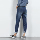 2018 LEIJIJEANS New Arrival Boyfriend Jeans Women Plus Size Bleached Design Printed Jeans Mid Waist Low Elastic Straight Jeans