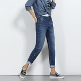 2018 LEIJIJEANS New Arrival Boyfriend Jeans Women Plus Size Bleached Design Printed Jeans Mid Waist Low Elastic Straight Jeans