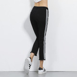 2018 LEIJIJEANS Autumn Plus Size Mid Waist Ankle Length Black And White Side Stripe Panelled Casual Women Skinny Straight Jeans