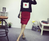 2018 ladies autumn skirts length knit skirt hem slits new solid color skirt female package hip skirt