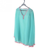 2018 Lace Chiffon puff Fuzzy balls Beach dress fringed tassels robes blouson Tunics Sun block shawl sheer smock frock