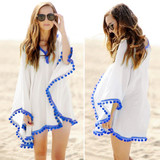 2018 Lace Chiffon puff Fuzzy balls Beach dress fringed tassels robes blouson Tunics Sun block shawl sheer smock frock