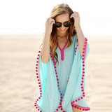 2018 Lace Chiffon puff Fuzzy balls Beach dress fringed tassels robes blouson Tunics Sun block shawl sheer smock frock