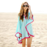 2018 Lace Chiffon puff Fuzzy balls Beach dress fringed tassels robes blouson Tunics Sun block shawl sheer smock frock