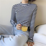 2018 Korean Style Long Sleeve T Shirts Women New Hot Sale Student T-shirt Womens Fashion Harajuku Striped Female Slim Femme Lady