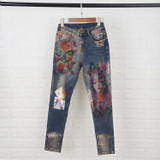 2018 jeans woman casual stretch denim 3D print Painted Pattern jeans women's pants and girl skinny jeans trouser A351