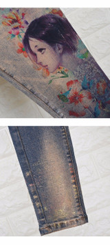 2018 jeans woman casual stretch denim 3D print Painted Pattern jeans women's pants and girl skinny jeans trouser A351