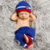 2018 Infant Sport Costume Newborn Knitted Pants Blue Red Newborn Photography Props Baby Handmade Crochet Accessories Outfit