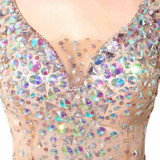 2018 Hot Sexy Sparkling Long Sleeve Cocktail Dresses Tulle Straight V-Neck Dress Short Mini Women Party Beading Prom Gowns