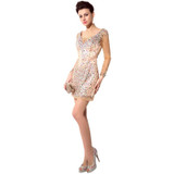 2018 Hot Sexy Sparkling Long Sleeve Cocktail Dresses Tulle Straight V-Neck Dress Short Mini Women Party Beading Prom Gowns