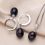 2018 Hot Selling 925 sterling silver jewelry sets 100% natural freshwater pearl jewelry for women 4 colors with gift box Lindo