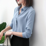 2018 Hot Sale Women Shirts Blouses Long Sleeve Turn-Down Collar Solid Ladies Chiffon Blouse Tops OL Office Style Chemise Femme