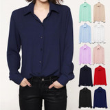 2018 Hot Sale Women Shirts Blouses Long Sleeve Turn-Down Collar Solid Ladies Chiffon Blouse Tops OL Office Style Chemise Femme