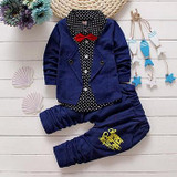 Baby boys spring two fake clothing sets Baby button letter bow Clothing Set Baby Girls jacket +pant 2-piece Suit Set