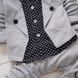 Baby boys spring two fake clothing sets Baby button letter bow Clothing Set Baby Girls jacket +pant 2-piece Suit Set