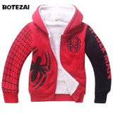 Baby Boys Spiderman Fleece Hoodies/Kids Winter Warm Cartoon Outerwear Clothing/Children Spider-man Thicken Sweatshirts Coat