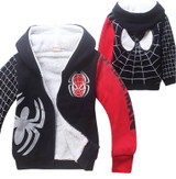 Baby Boys Spiderman Fleece Hoodies/Kids Winter Warm Cartoon Outerwear Clothing/Children Spider-man Thicken Sweatshirts Coat