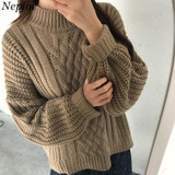 Neploe Women Sweater 2018 Autumn Winter New Twist Turtleneck Pullovers Loose Batwing Sleeve Solid Pullovers Sweaters 33654