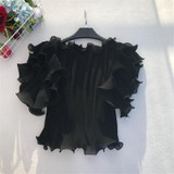 Neploe Women Chiffon Blouse 2018 Summer New Fashion Solid Ruffles Pleated Shirts Slash neck Flare Sleeve Female Blusas 66888