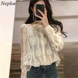 Neploe Retro Fashion Lace Patchwork Women Blouse 2018 Korean Square Collar Perspective Sexy Shirts Spring Elegant Blusas 67040