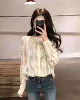 Neploe Lace Blouses Sexy Womens Blouse Ladies Off Shoulder Tops Korean Casual Blouse 2018 Long Sleeve Black White Shirts 34801