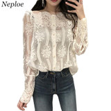 Neploe Lace Blouses Sexy Womens Blouse Ladies Off Shoulder Tops Korean Casual Blouse 2018 Long Sleeve Black White Shirts 34801