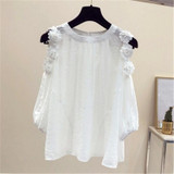 Neploe Chiffon Blouse Vintage Strapless Shirt 2018 Summer O-neck Tops 3D Flower Design Shirts Fashion Woman Sweet Blusas 35584