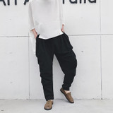 Nepal Men's Folding Harem Pants Male Loose Casual Trousers Punk Style Solid Color Mens Wide Leg Pant
