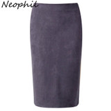 Neophil 2018 Summer Gray Pink Women Suede Midi Pencil Skirts Causal High Waist Sexy Stretch Ladies Office Work Wear Saia S1009