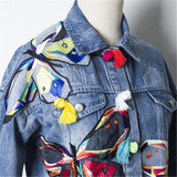 Neophil 2017 Fall Winter High Waist Women Ripped Short Denim Jackets Ladies Tassel Patches Butterfly Embroidery Jean Coat C08029