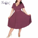 Nemidor Women Sexy V-neck Short Sleeve 50s Party A-line Dress Vintage Stretchy Midi Plus Size 7XL 8XL 9XL Cocktail Swing Dress