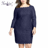 Nemidor Women Summer Elegant 3/4 Sleeve Retro Stretchy Knee Length Cocktail Bodycon Dress Casual Party Plus Size Lace Dress