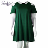 Nemidor Women Casual O-neck Off The Shoulder Midi Plus Size Summer Dress Short Sleeve Beach Vintage Solid Dress With Pockets