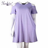 Nemidor Women Casual O-neck Off The Shoulder Midi Plus Size Summer Dress Short Sleeve Beach Vintage Solid Dress With Pockets